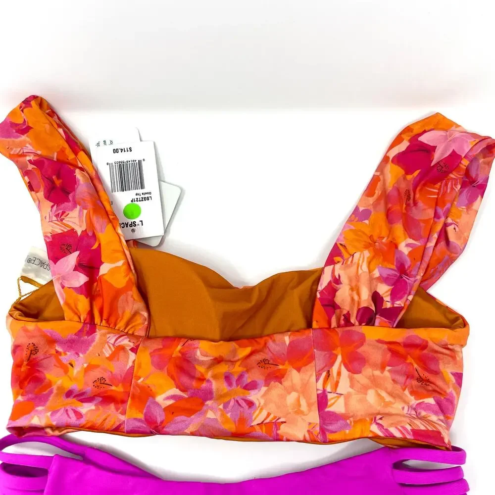 L*SPACE Floral Gizelle Harrington Bikini Set Into The Tropics Bright Fuchsia New